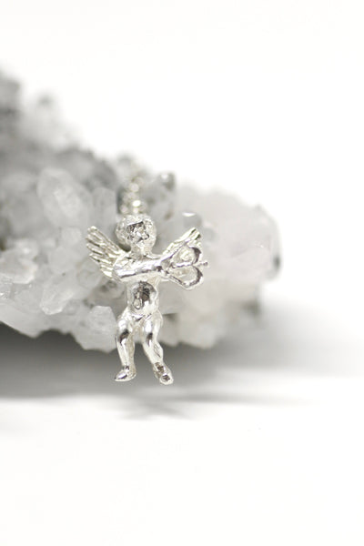 990 Pure Silver Sterling Silver Bracelet W/Cupid Angel Pendant, 6.7" Bracelet W/0.6" pendant, Gift For Her.