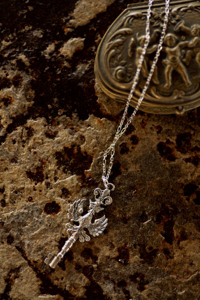 990 Sterling Silver Necklace W/Eagle Shape Key Pendant, 18" Neckline W/2" pendant, Gift For Her.