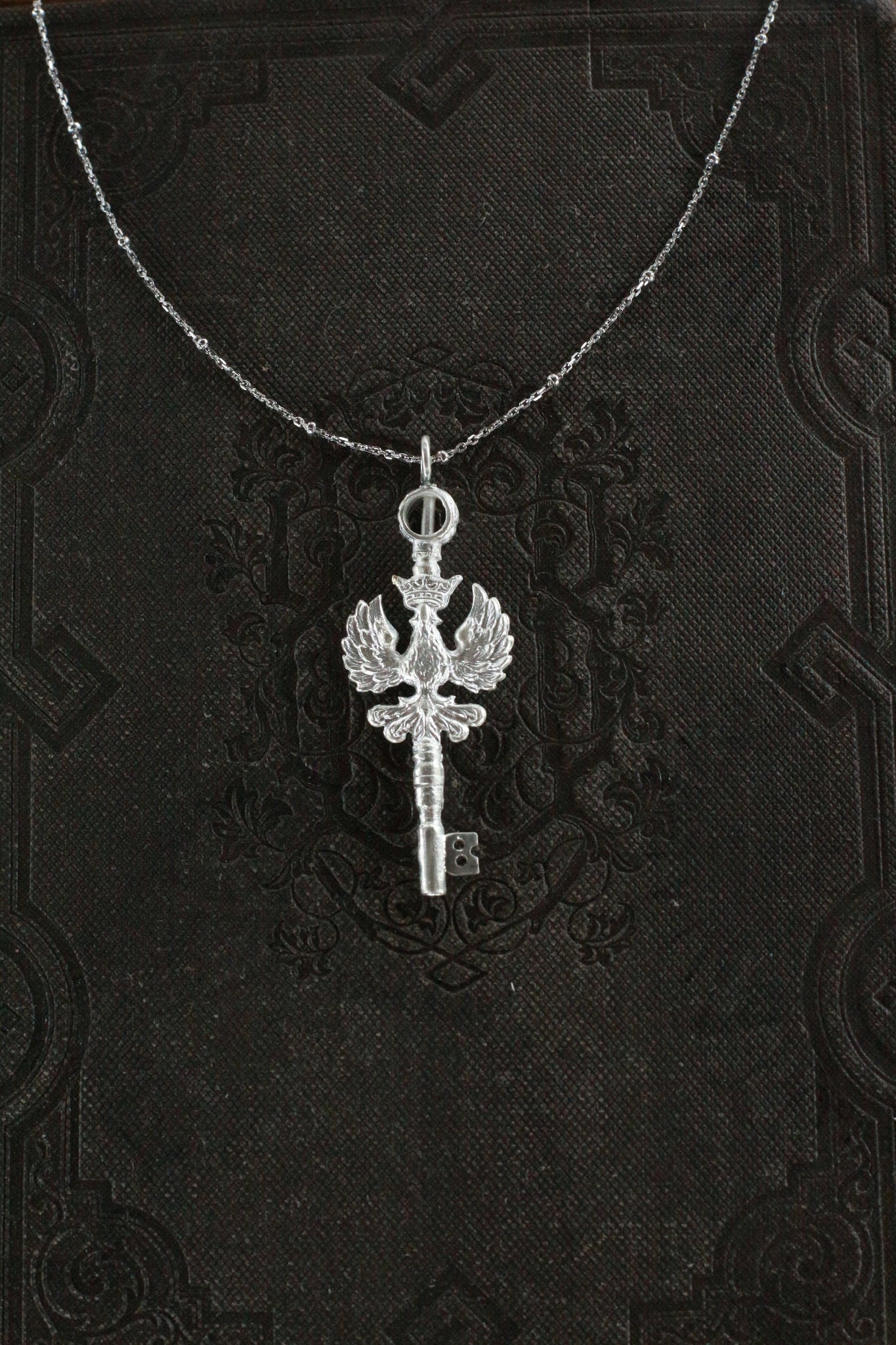 990 Sterling Silver Necklace W/Eagle Shape Key Pendant, 18" Neckline W/2" pendant, Gift For Her.