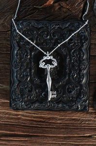 990 Sterling Silver Necklace W/Heart Shape Key Pendant, 18" Neckline W/2" pendant, Gift For Her.