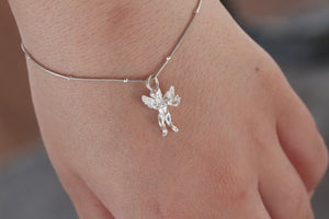 990 Pure Silver Sterling Silver Bracelet W/Cupid Angel Pendant, 6.7" Bracelet W/0.6" pendant, Gift For Her.