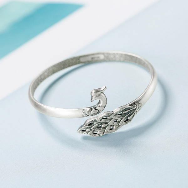 990 Pure Silver Sterling Silver Peacock Cuff Bangle, Gift For Her.