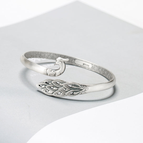 990 Pure Silver Sterling Silver Peacock Cuff Bangle, Gift For Her.