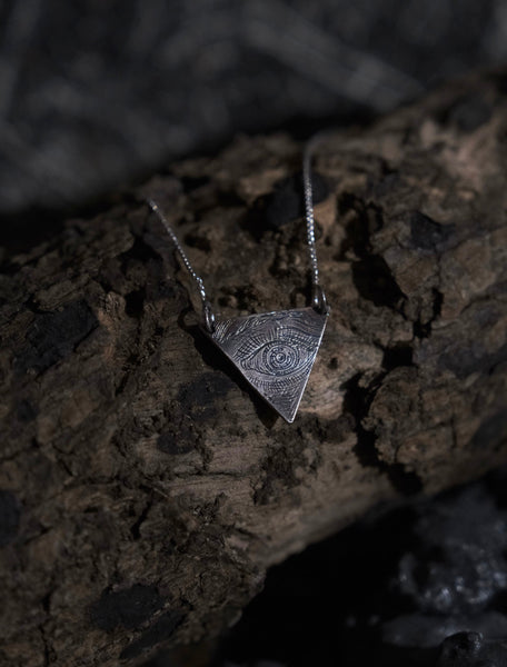 990 Pure Silver Sterling Silver Necklace W/Triangle Shape Pendant, An Eye Carved/Designed on Pendant , Wonderful Gift.